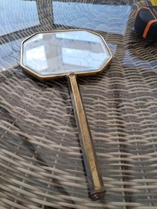 VINTAGE ART DECO BRASS COLOURED VANITY HAND MIRROR - Picture 1 of 10