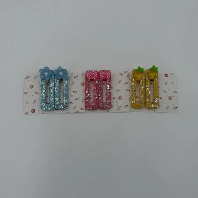 3 juegos de dos pares de pinzas de pelo de resina para mujer azul, rosa y amarillo Foto 1 de 4