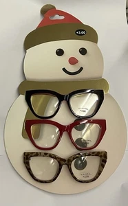 New 3 Pair Tahari Readers Glasses 3.00 Aspheric Lenses Black Red Leopard Snowman - Picture 1 of 11