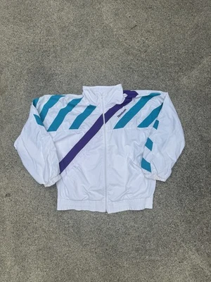 Cortavientos vintage Reebok blanco y púrpura con cremallera calce en caja para hombre Foto 1 de 4