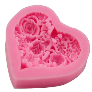 3D Rose Flower Bouquet Loving Heart Shape Valentine's Day Gift Fondant Cake Mold - Picture 1 of 7