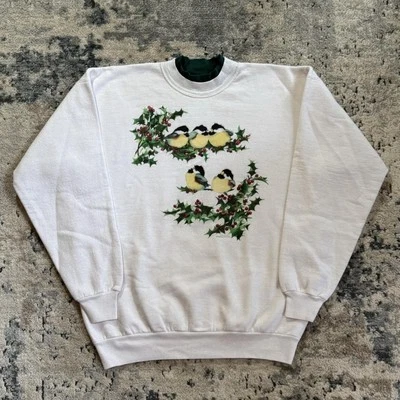 Sudadera Vintage Pájaro Talla Mediana Blanca Naturaleza Animal Exterior Abuela Suéter Foto 1 de 4