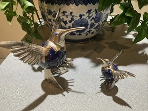 Ecuador Silver tone Metal Multicolor Mosaic Birds Hummingbird set 2 ornaments - Picture 1 of 12