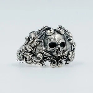 Take My Heart Halb Kiefer Totenkopf 925 Sterlingsilber Herren Biker Reiters Ring