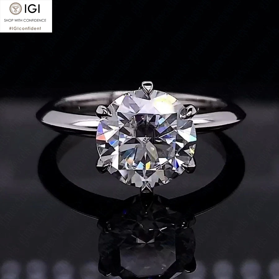 Anillo de compromiso de diamantes cultivados en laboratorio IGI 2,50 quilates corte redondo E VVS2 platino sólido 950 Foto 1 de 4
