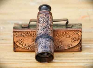 Personalized Custom Handmade Brass Telescope, Leather Grip Pirates Spyglass Gift - Picture 1 of 10
