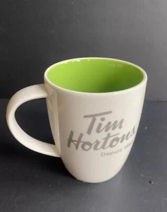 TIM HORTONS COFFEE MUG / CUP GREEN & WHITE SILVER 2014  #/N 014 - Picture 1 of 5