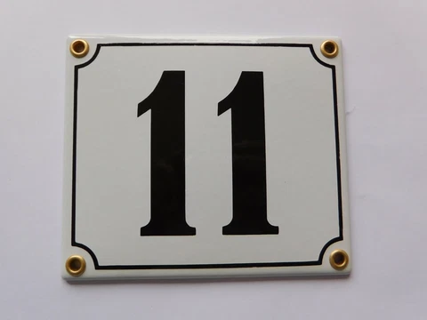 Old German White Enamel Porcelain Metal House Door Number Street Sign / Plate 11 Cover