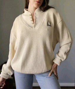 Vintage 70s/80s St. Louis Cream Cotton Knit Henley Sweater - Picture 1 of 12