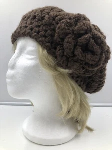NEW Women’s Handmade Crochet Slouch Hat Fall/Winter Brown Flower Accent GIFT - Picture 1 of 4