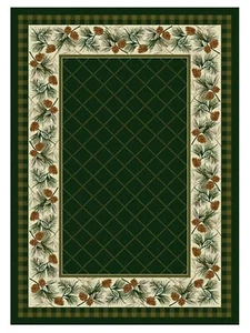 PINE CREEK PINECONE BORDER DESIGN AREA RUG - 5' X 8' - EVERGREEN - Picture 1 of 1