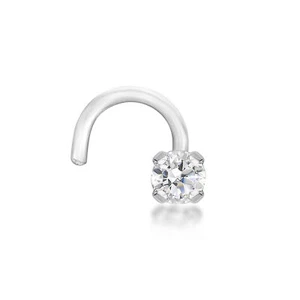 14K White Gold Curved Screw Nose Ring With 0.05ct. Lab Grown Diamond - 20 Gauge - Picture 1 of 10