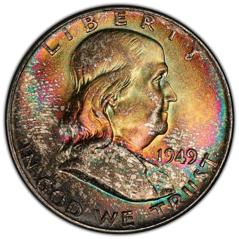 1949 50C Franklin Half Dollar PCGS MS64FBL Bugs Bunny FS-401 Rainbow Toned Rare Cover