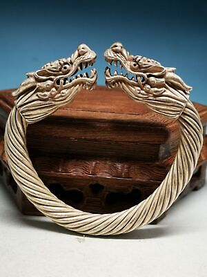 Tibetan Rare Miao Silver Handmade 2 Dragon Headed Bracelet Men's Bracelet AD4 • 0.16£