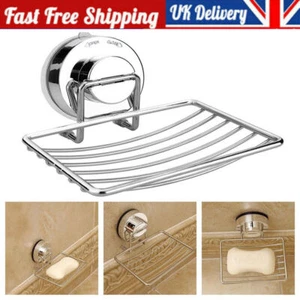 Strong Suction Bathroom Shower Chrome Accessory Soap Dish Holder Cup Tray UK - Picture 1 of 12