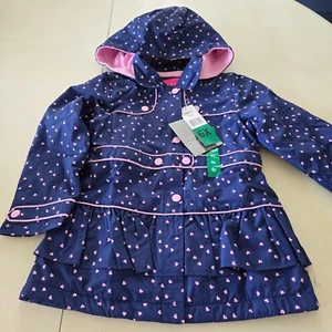 NEW GIRLS 6X NAVY BLUE PINK HEARTS LONDON FOG PEPLUM COAT JACKET FLEECE LINED - Picture 1 of 9