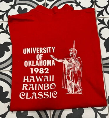 VTG Oklahoma Sooners 1982 Hawaii Rainbow Classic 80s Single Stitch Tshirt  XL - Image 1 of 4
