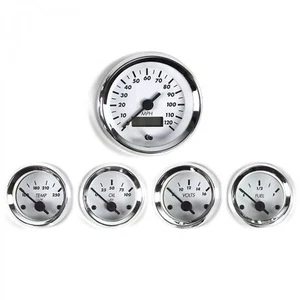 5 Gauge Set SAE American Classic White, Black Vintage Needles, Chrome Rings - Picture 1 of 10