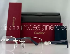 Cartier Frameless Eyeglasses CT0287O 012 Silver Metal Blue Temples Clear Lens 56 - Picture 1 of 9