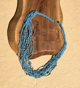 Turquoise Multistrand Glass Bead Necklace with Coconut Shell Spacers Fair Trade - Picture 1 of 5