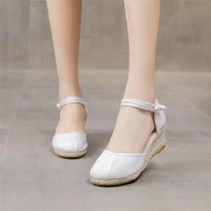 Damen Sandalen bequeme Sandalen spitze Schnalle Leinen Damensandalen - Bild 1 von 16