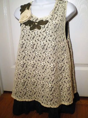 Lady Noiz Size S M  Brown w/Ivory Lace Layered Boho Tunic Top New w/Tags Foto 1 de 4