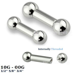  10G to 00G Internally Threaded 316L Surgical Steel Tongue Ring Barbell