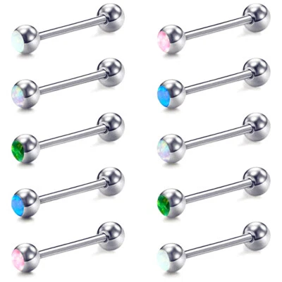 Opal Stone Tongue 14G Piercing 16/19/22mm Steel Bar Barbell Nipple Ring Jewelry Foto 1 de 3