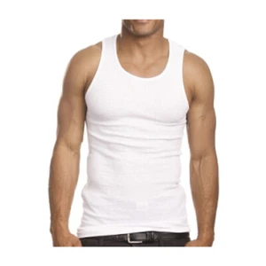 3pc Men A-Shirt 100% Cotton Ribbed Tank Top Undershirt Slim Muscle Tee Large Wht - Picture 1 of 7