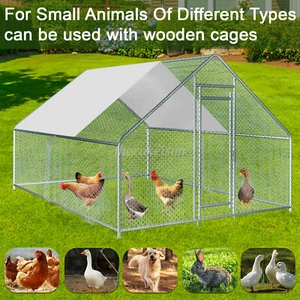 10 x 10ft Chicken Run Walk in Coop for Poultry Rabbit Hen Cage Pen Metal Door - Picture 1 of 14