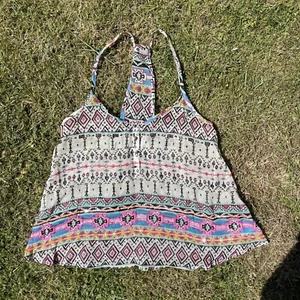 Jane Norman UK 8 Beige & Pink Colourful Aztec Print Sheer Floaty Blouse Top Y2K - Picture 1 of 9