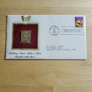Holiday Music Makers 2003 Reindeer 22kt Gold Replica Stamp 1st Day Issue w/card - Picture 1 of 4