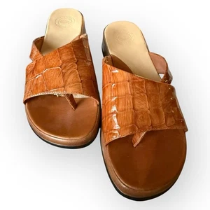 Nurture Slides Rich Brown Crocodile Patent Leather Womens US 6.5 Comfort Sandals - Picture 1 of 16