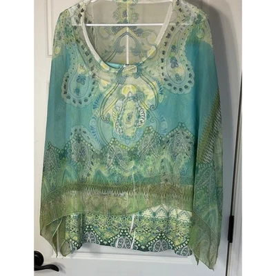 Tanque subliminal sin mangas Cato Teal con poncho de pañuelo a juego Plus 22/24 Foto 1 de 4