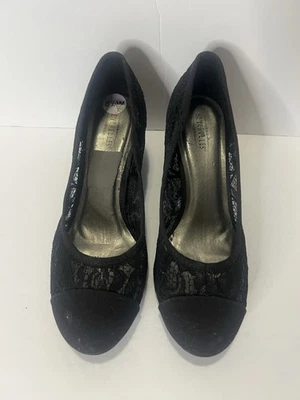 Zapatos de vestir clásicos de tacón de cuña de encaje negro Seychelles 8,5 usados Foto 1 de 4