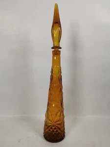 Vintage Empoli Amber Genie Bottle Diamond? Print With Stripe Stopper - Picture 1 of 14