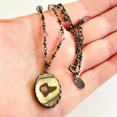 VTG Liz Palacios San Francisco necklace abalone Signed Collar designer gold 17" - Image 1 of 4