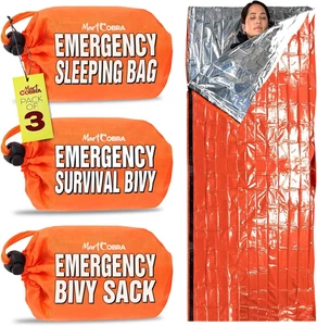 Emergency Sleeping Bag 3 Pack | for Survival Gear and Supplies Life Bivy Sack Wa - Picture 1 of 12