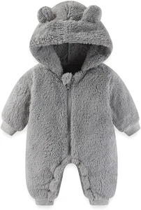 Baby Bear Outfit Suit Girls Boys Fleece Jumpsuit Romper Hooded Winter Snowsuit - Picture 1 of 22