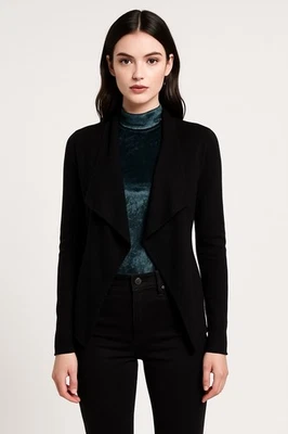 100% Cashmere Waterfall Cardigan Black XS – Goth Grunge Witchy Vampy Minimalist - Image 1 of 4