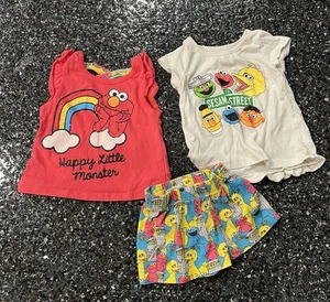 Sesamstraße Mädchen 3-teiliges Shirts und Shorts Set: Elmo & Krümelmonster 2T - Bild 1 von 8