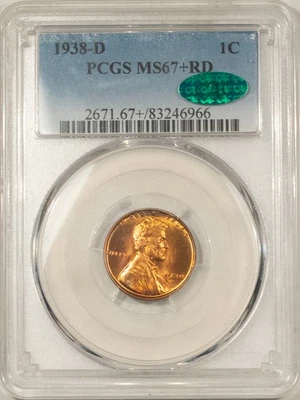 1938-D LINCOLN CENT - PCGS MS-67+ RD, SUPERB W/ LUSTER, PQ! & CAC APPROVED! - Image 1 of 3