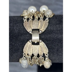 Kramer of New York Vintage Bettelarmband goldfarben Perlen Dangle signiert - Bild 1 von 8