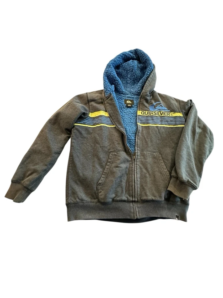 Толстовка с капюшоном Quiksilver для мальчиков серый свитер размер средний 10/12 полная молния б/у в отличном состоянии - Изображение 1 из 4