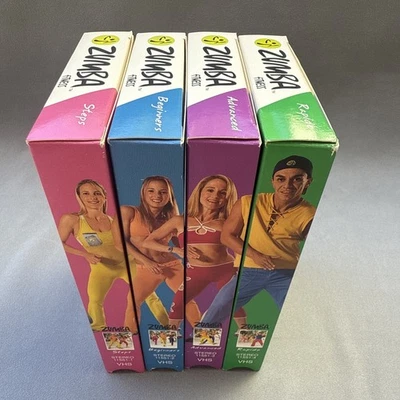 Zumba 4-Tape VHS Set: Steps, Beginners, Advanced, Buns Thighs Abs Vintage 2002 - Image 1 of 4