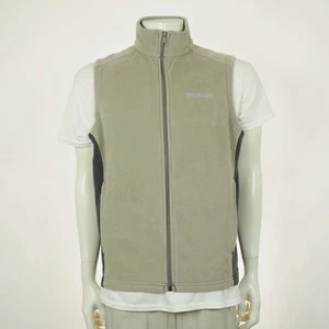 Columbia Fleece Jacket Vest Mens Medium Beige Full-Zip Outdoor Trail Hiking Tech - Picture 1 of 5