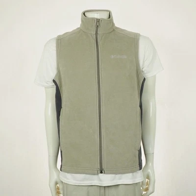 Columbia Fleece Jacket Vest Mens Medium Beige Full-Zip Outdoor Trail Hiking Tech - Image 1 of 4