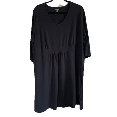 Lands’ End Women’s Dress 2X 3/4 Sleeve Black Knee Length Cotton Pullover Casual - Image 1 of 4