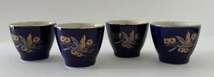 4 Sake Kobaltblau und Gold Tassen - Eine fliegende Gans / Japan Etikett - Feinporzellan - Bild 1 von 24