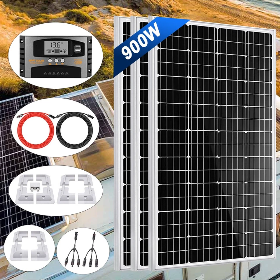 Solarpanel Solarmodul Kit 100A Ladegerät USB Für Wohnwagen Camping Boot 900W 12V - Bild 1 von 4